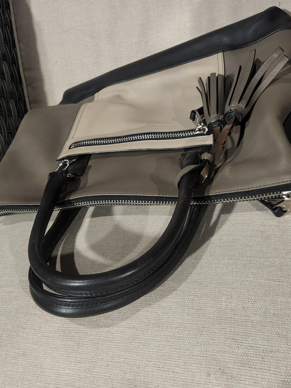 Coach Legacy Colorblock Rory Satchel 19902 Leather Taupe Black Gray Tassel Bag